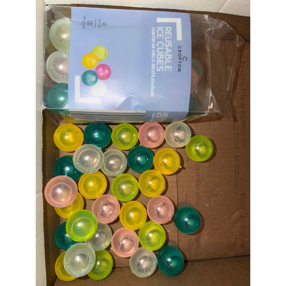 Crofton Reusable‎ Ice Cubes 60 Count BPA Free Dishwasher Safe Round Multi Color